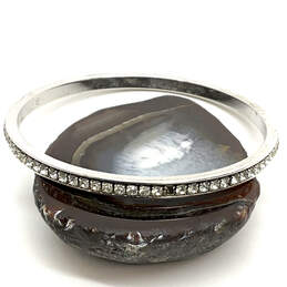 Designer Swarovski Silver-Tone Clear Rhinestone Round Bangle Bracelet