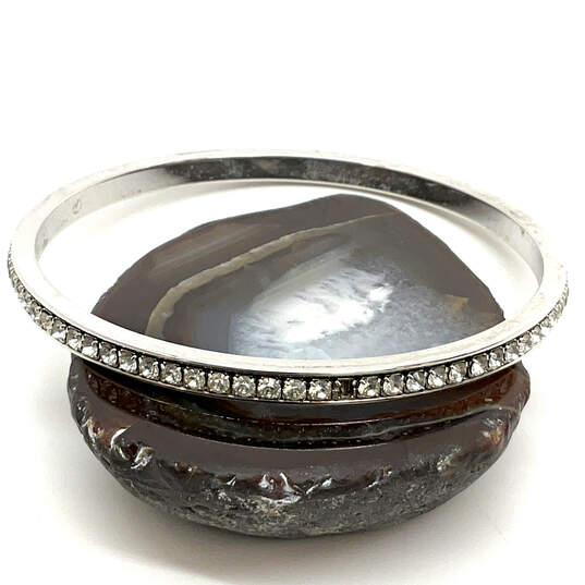 Designer Swarovski Silver-Tone Clear Rhinestone Round Bangle Bracelet image number 1