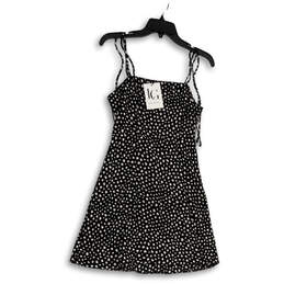 NWT Womens Black White Printed Adjustable Straps Mini Dress Size Small