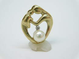 10K Yellow Gold Pearl Diamond Accent Mother & Baby Pendant 2.5g alternative image