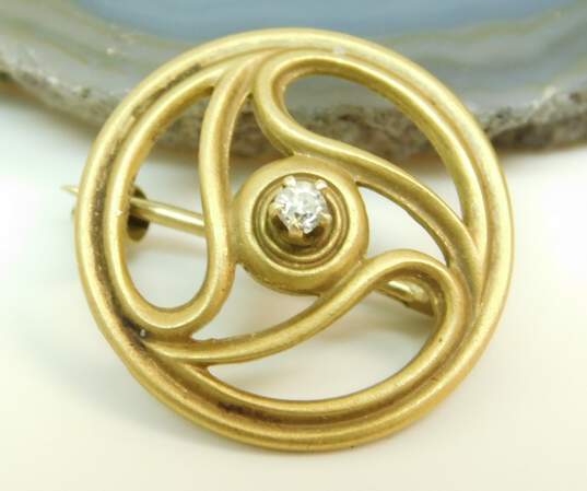VNTG 14K Yellow Gold Diamond Accent Spiral Brooch 2.1g image number 5