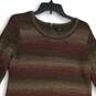 Womens Brown Round Neck Long Sleeve Back Zip Shift Dress Size Large image number 3