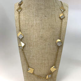 Designer J. Crew Gold-Tone Geometric Clear Rhinestones Chain Necklace