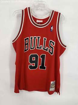Mitchell & Ness Mens Red White Chicago Bulls Dennis Rodman #91 NBA Jersey Size L
