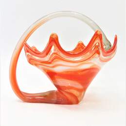 Murano Style Hand Blown Glass Art Red Swirl Basket alternative image