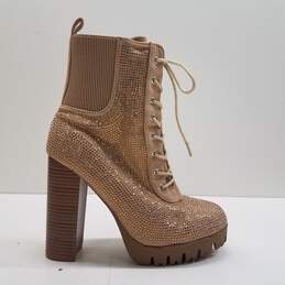 Wild Diva Veronica Rhinestone Glitter Chunky Heel Boots Shoes Size 7 B