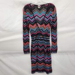 Missoni Women's Zig Zag V-Neck Long Sleeve Multicolor Knit Dress Size 44 w/COA