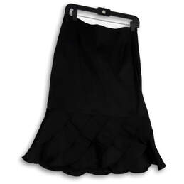 Womens Black Pleated Straight Leg Elastic Waist Pull-On Flared Skirt Sz 10 alternative image