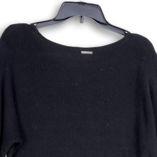 Womens Black Tight-Knit Round Neck Long Sleeve Side Zip Tunic Sweater Sz M image number 4