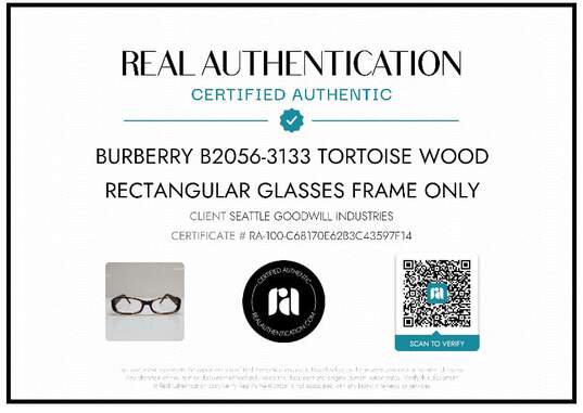 AUTHENTICATED BURBERRY B2056-3133 TORTOISE WOOD RECTANGULAR OPTICAL EYEWEAR FRAMES ONLY W/ CASE image number 2