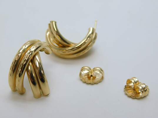 14K Yellow Gold Crossover Textured Half Hoop Earrings 4.8g image number 1