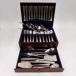 Vintage Hampton Silversmiths Stainless Gold Accent Edge 196 Flatware Set for 12