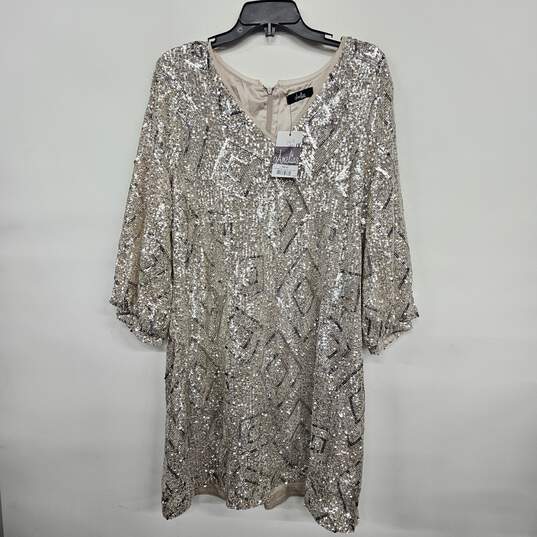 Champagne Sequin Puffed Sleeve Dress image number 1