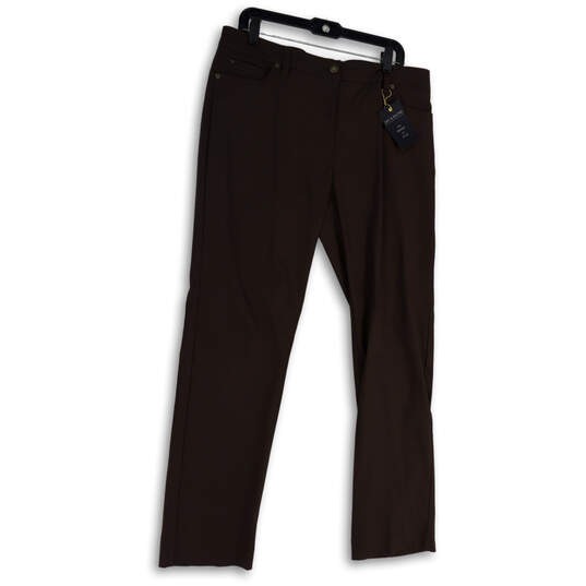 NWT Womens Brown Flat Front Pockets Regular Fit Slim Leg Chino Pants Sz 14 image number 1