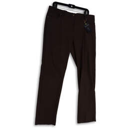 NWT Womens Brown Flat Front Pockets Regular Fit Slim Leg Chino Pants Sz 14