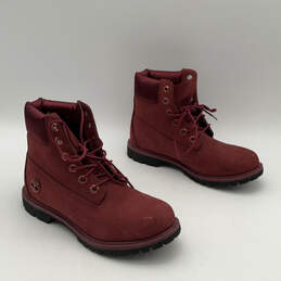 Mens A2147 Red Leather Round Toe Waterproof Lace-Up Ankle Boots Size 8 alternative image
