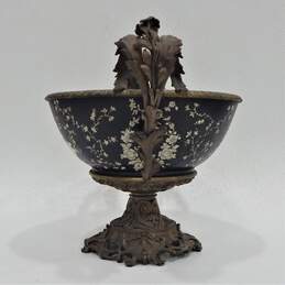 Ornate Art Nouveau Style Vintage Double Brass Handle & Base Enamel On Stone Bowl alternative image