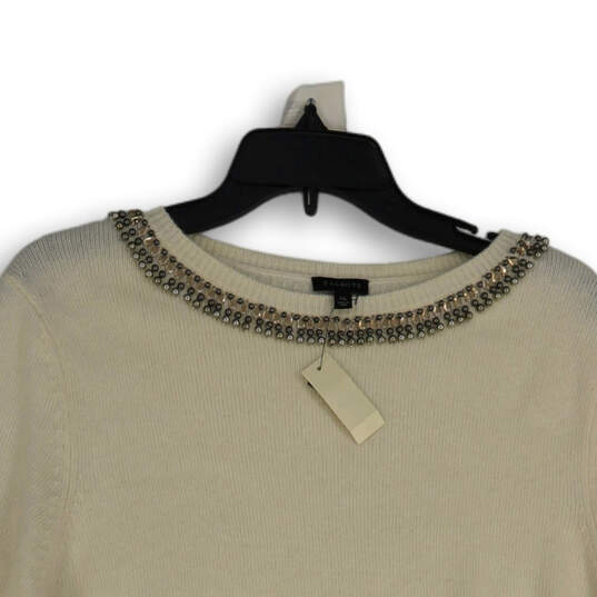 NWT Womens White Beaded Round Neck Long Sleeve Knit Pullover Sweater Sz XL image number 3