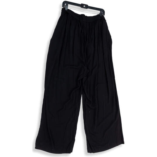 NWT Womens Black Waist Tie Waist Pockets Wide Leg Paperbag Pants Size 2 image number 2