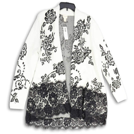 NWT Womens Black White Floral Long Sleeve Open Front Cardigan Sweater Sz 2 image number 1
