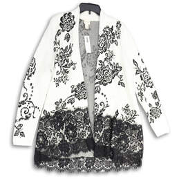NWT Womens Black White Floral Long Sleeve Open Front Cardigan Sweater Sz 2