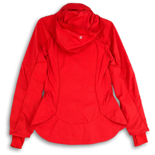 Womens Red Long Sleeve Thumb Hole Hooded Full-Zip Activewear Jacket Size 6 image number 2