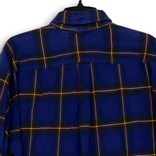 Mens Blue Black Plaid Collared Pocket Long Sleve Button-Up Shirt Size XL image number 4