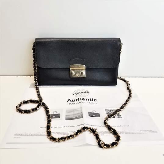 Huis Refrein Bezit Buy the Furla Mini Black Leather Chain Crossbody--Authenticated |  GoodwillFinds