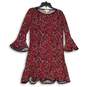 Womens Red Pink Floral Bell Sleeve Woodland Flounce A-Line Dress Size M image number 1