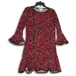 Womens Red Pink Floral Bell Sleeve Woodland Flounce A-Line Dress Size M