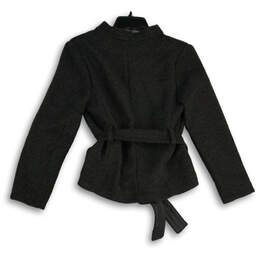 Womens Gray Waist Tie Welt Pocket Blazer Jacket Size 2 alternative image