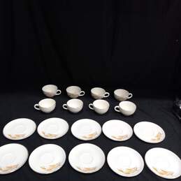 Bundle of 10 Homer Laughlin Golden Wheat White & Gold Tone Trim Ceramic Plates w/8 Matching Tea Cups