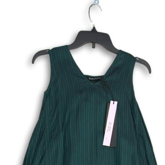 NWT Rundholz Womens Green Striped V-Neck Sleeveless Drawstring Mini Dress Size S image number 3