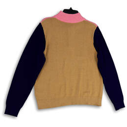 Womens Multicolor 1/4 Button Mock Neck Tight-Knit Pullover Sweater Size L alternative image