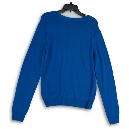 NWT 525 America Womens Blue Knitted V-Neck Long Sleeve Pullover Sweater Size M image number 2