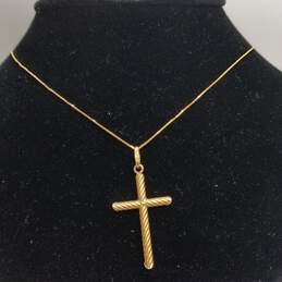 14K Gold Twist Cross Pendant Necklace 3.2g