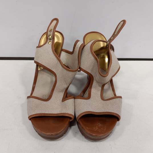 Michael Kors Women's  Tan and Brown Canvas and Leather Heels Size 8 image number 2