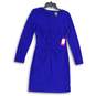 NWT Womens Blue Ruched Long Sleeve Round Neck Back Zip Bodycon Dress Size 10 image number 1