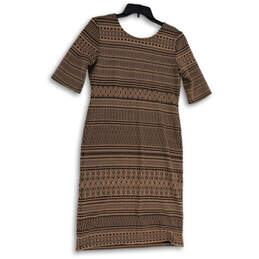 Womens Brown Geometric Round Neck Short Sleeve Knee Length Sheath Dress 10 alternative image