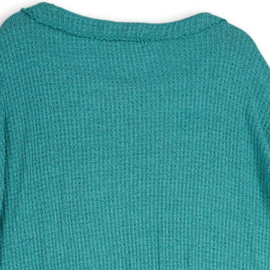 Womens Turquoise Blue Long Sleeve Round Neck Thumb Hole Tunic Top Size M image number 4