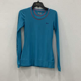 Womens Blue Crew Neck Long Sleeve Fitted Pullover T-Shirt Size Small
