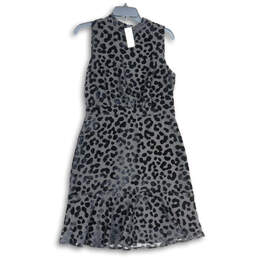 NWT Womens Black Animal Print Ruffle Sleeveless A-Line Dress Size 6
