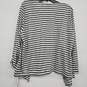 Grey White Striped Flow Sleeve Blouse image number 2