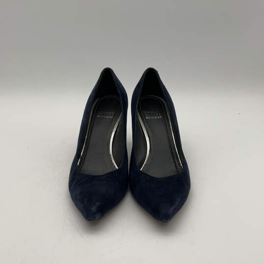 Womens Blue Suede Pointed Toe Slip-On Stiletto Pump Heels Size 10 M image number 1