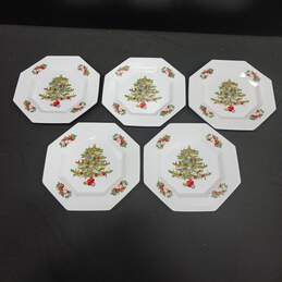 Set of 5 Fairfield Fine China Christmas Tree Peace on Earth Octagonal Salad Plates alternative image