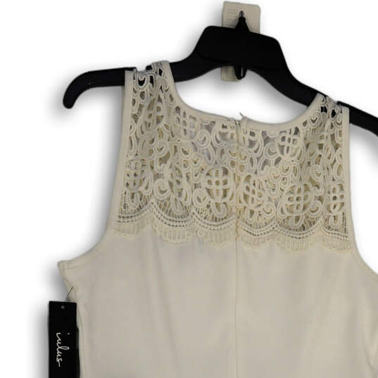 NWT Womens White Lace Sleeveless Round Neck Back Zip Mini Dress Size Large image number 4