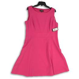 NWT Womens Pink Round Neck Stretch Sleeveless Knee Length A-Line Dress Size 14