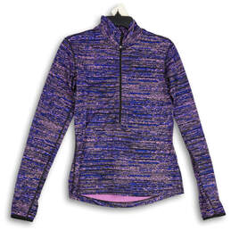 Womens Blue Pink Space Dye Dri-Fit Half Zip Athletic Pullover T-Shirt Sz M