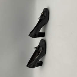 NWT Womens Black Leather Tassel Square Toe Slip On Pump Heels Size 7 alternative image