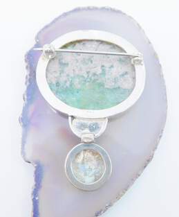 Artisan Sterling Silver Roman Glass Statement Brooch 9.1g alternative image